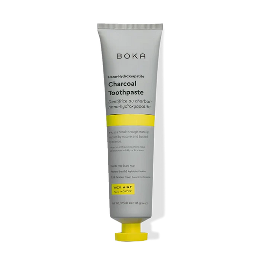 Boka charcoal toothpaste tube on a white background