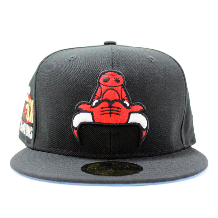 Chicago Bulls UPSIDE DOWN NBA CHAMP New Era 59fifty Fitted Hat (Black Sky Blue Under Brim)