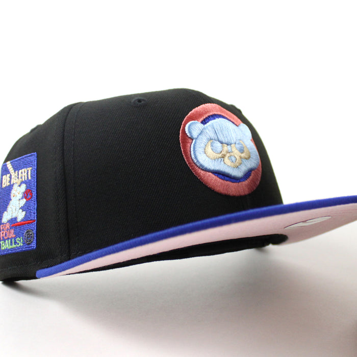 Chicago Cubs be Alert For Foul Balls New Era 59Fifty Fitted Hat (Black Blue Pink Under Brim)