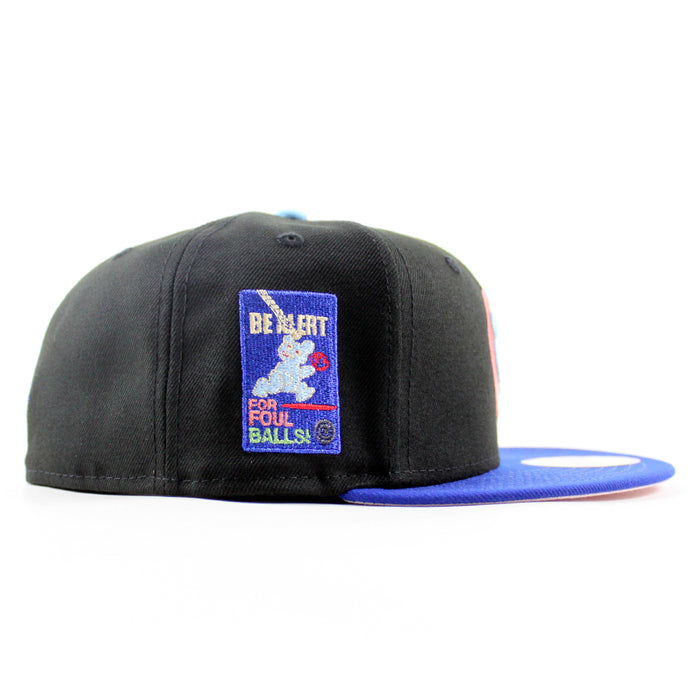 Chicago Cubs be Alert For Foul Balls New Era 59Fifty Fitted Hat (Black Blue Pink Under Brim)