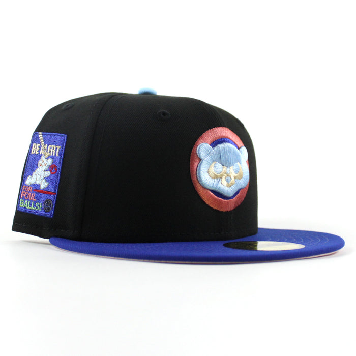 Chicago Cubs be Alert For Foul Balls New Era 59Fifty Fitted Hat (Black Blue Pink Under Brim)