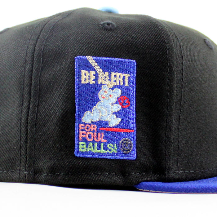 Chicago Cubs be Alert For Foul Balls New Era 59Fifty Fitted Hat (Black Blue Pink Under Brim)