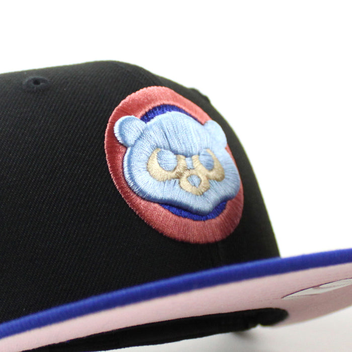 Chicago Cubs be Alert For Foul Balls New Era 59Fifty Fitted Hat (Black Blue Pink Under Brim)