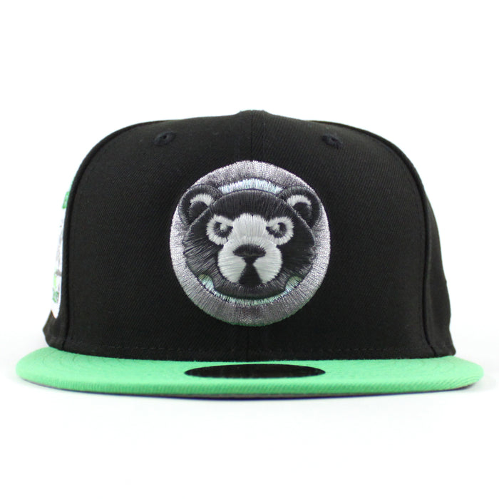 Chicago Cubs be Alert For Foul Balls  New Era 59Fifty Fitted Hat (Black Green Gray Under Brim)