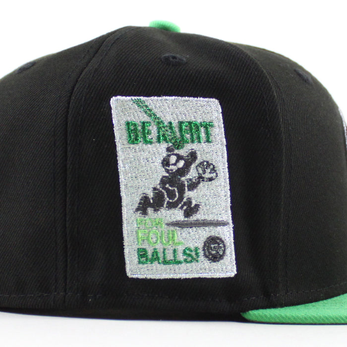Chicago Cubs be Alert For Foul Balls  New Era 59Fifty Fitted Hat (Black Green Gray Under Brim)