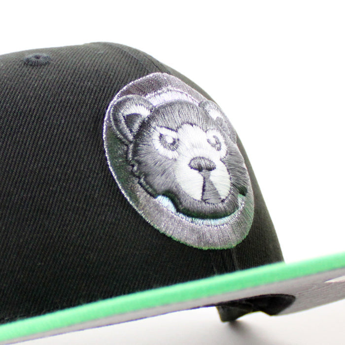 Chicago Cubs be Alert For Foul Balls  New Era 59Fifty Fitted Hat (Black Green Gray Under Brim)