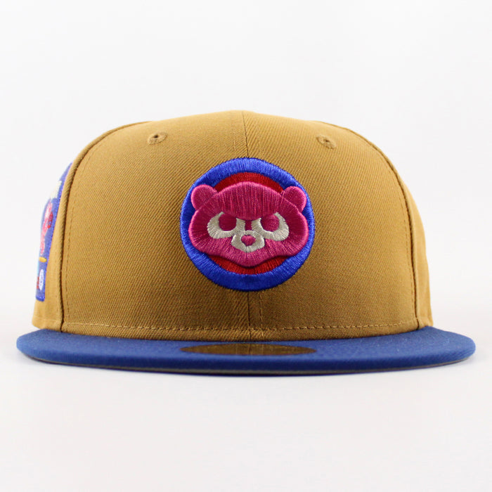 Chicago Cubs be Alert For Foul Balls New Era 59Fifty Fitted Hat (Panama Tan Song Bird Blue Gray Under Brim)