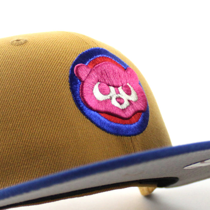 Chicago Cubs be Alert For Foul Balls New Era 59Fifty Fitted Hat (Panama Tan Song Bird Blue Gray Under Brim)