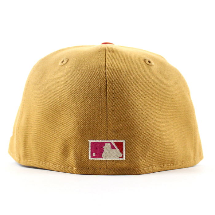 Chicago Cubs be Alert For Foul Balls New Era 59Fifty Fitted Hat (Panama Tan Song Bird Blue Gray Under Brim)