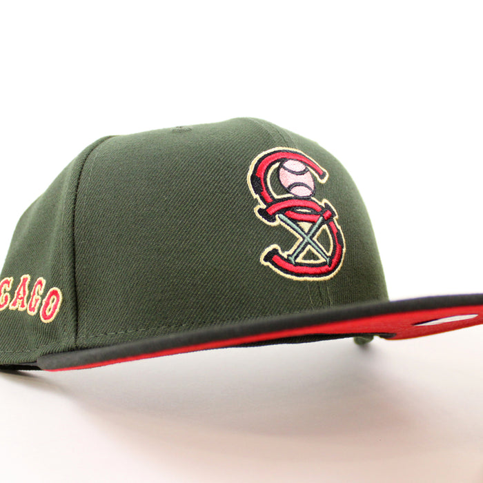 Chicago White Sox Chicago Patch New Era Fitted 59Fifty Hat (DARK SEAWEED BLACK SCARLET Brim)