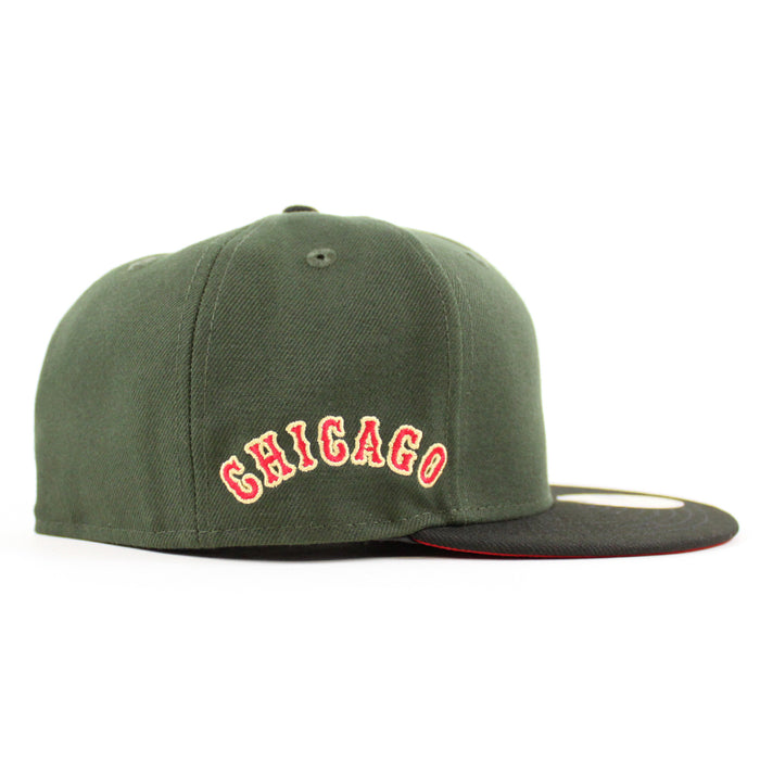 Chicago White Sox Chicago Patch New Era Fitted 59Fifty Hat (DARK SEAWEED BLACK SCARLET Brim)