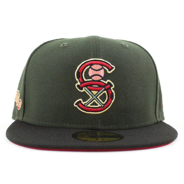 Chicago White Sox Chicago Patch New Era Fitted 59Fifty Hat (DARK SEAWEED BLACK SCARLET Brim)