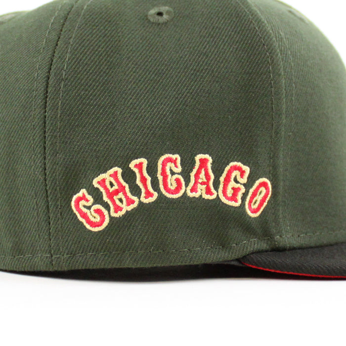 Chicago White Sox Chicago Patch New Era Fitted 59Fifty Hat (DARK SEAWEED BLACK SCARLET Brim)