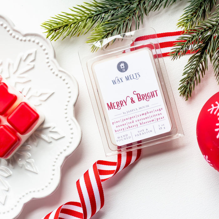 Christmas Wax Melts Merry & Bright - White & Red 3 oz. - Jarful House