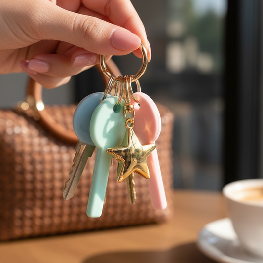 Chunky Star Keychain Charm – Gold & Silver Puffy Star Keyring (CR1190GS)