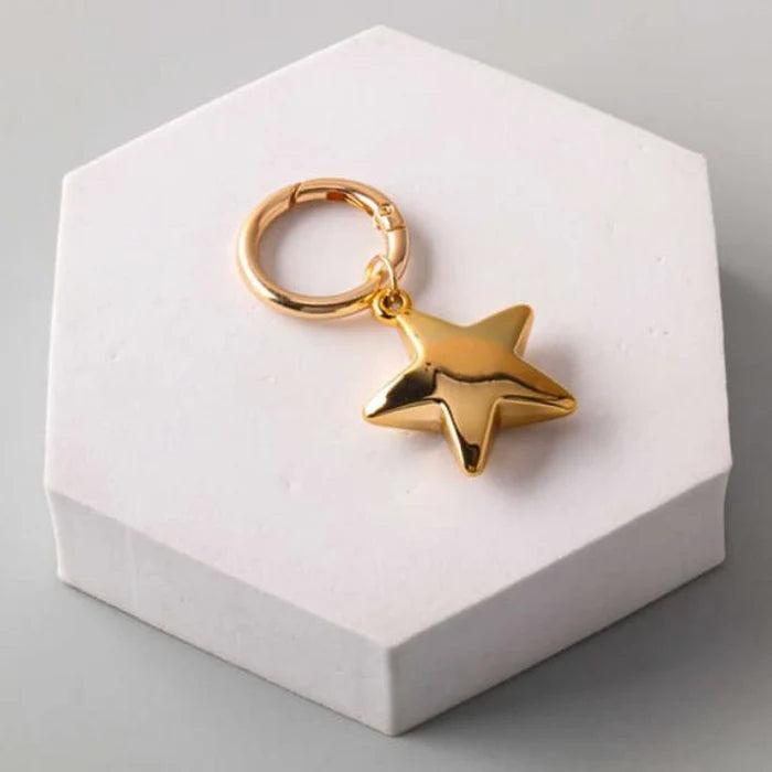 Chunky Star Keychain Charm – Gold & Silver Puffy Star Keyring (CR1190GS)