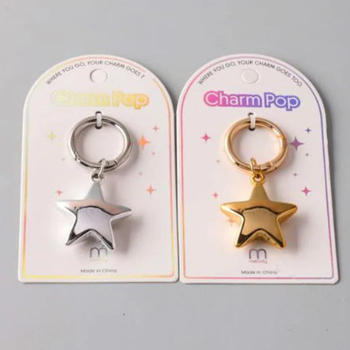 Chunky Star Keychain Charm – Gold & Silver Puffy Star Keyring (CR1190GS)