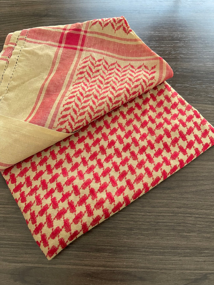 Classic Unisex Red and Tan Keffiyeh Scarf