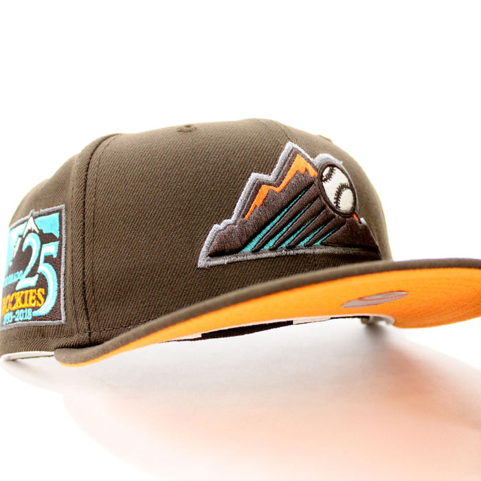Colorado Rockies 25th Anniversary New Era 59Fifty Fitted Hat (Glow in the Dark Walnut Light Orange Pop Under Brim)