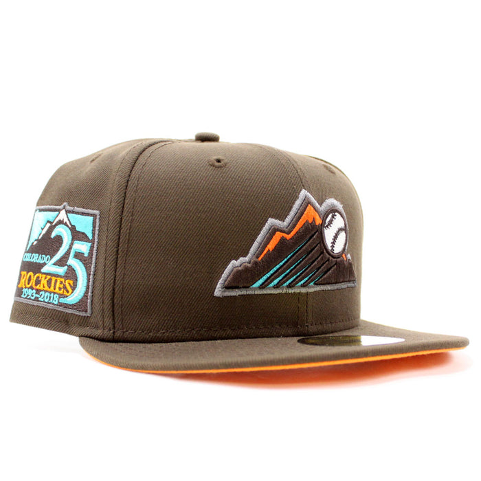 Colorado Rockies 25th Anniversary New Era 59Fifty Fitted Hat (Glow in the Dark Walnut Light Orange Pop Under Brim)