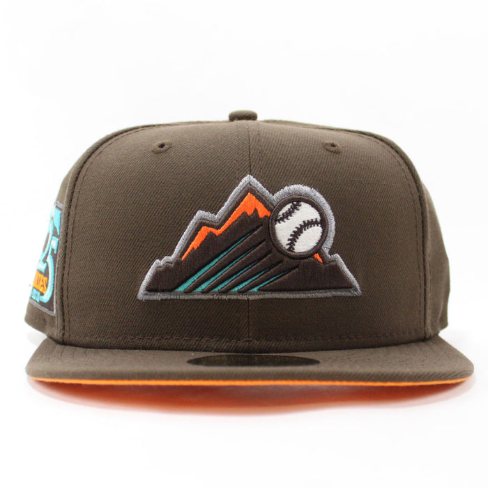 Colorado Rockies 25th Anniversary New Era 59Fifty Fitted Hat (Glow in the Dark Walnut Light Orange Pop Under Brim)