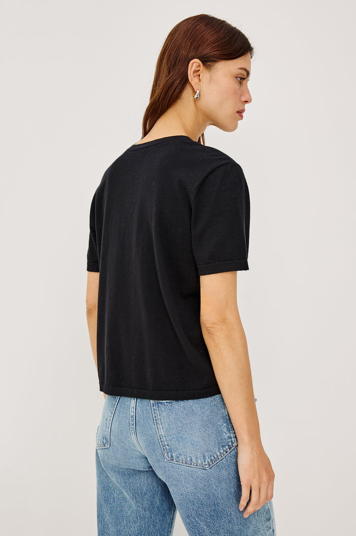 Cotton Cashmere Short Sleeve crew neck T-Shirt in Black - front view on model