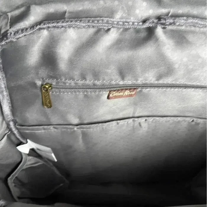 Blue Cotton Road Nappy Bag backpack with front zip compartment and side bottle pockets