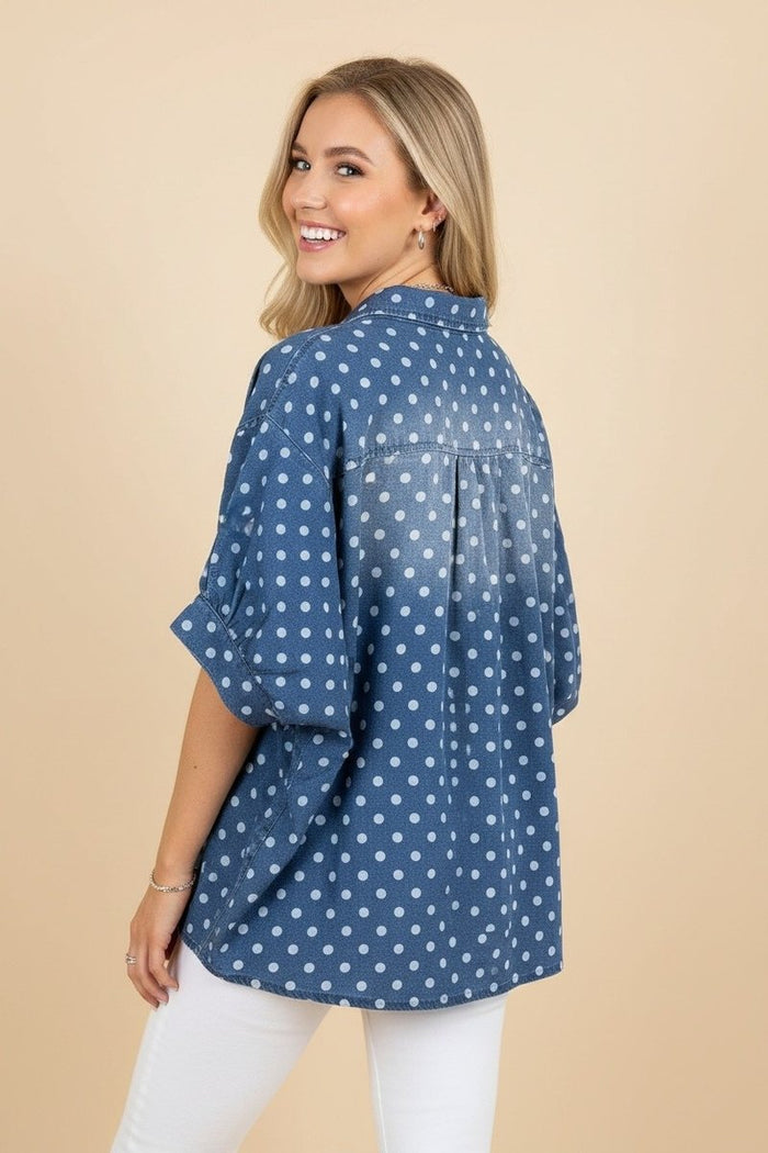 Darling in Denim Dotted Button Down Top