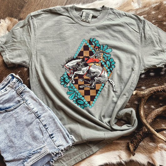 Diamond Turquoise Rodeo Bronc Graphic Tee #26147