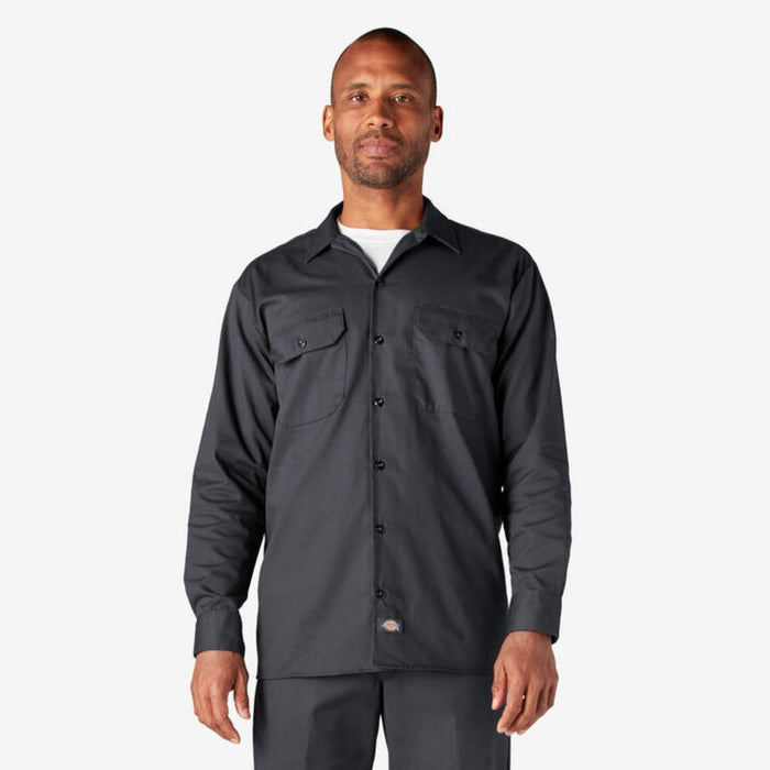 Dickies Men's Button-Down Chest Pocket Long Sleeve Work Shirt Work Shirts Dickies Charcoal 2XL Reg