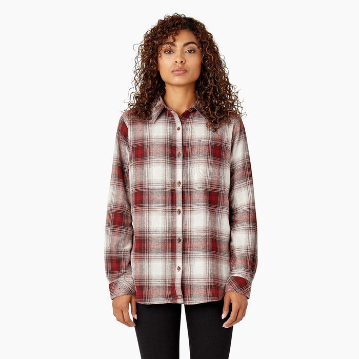 Dickies Women's Plaid Long Sleeve Flannel Shirt Work Shirts Dickies Fired Brick Fireside Ombre Plaid 2XL Reg