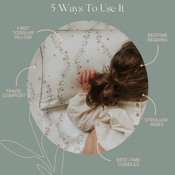Diagram exploring 5 different ways to use the toddler pillow.