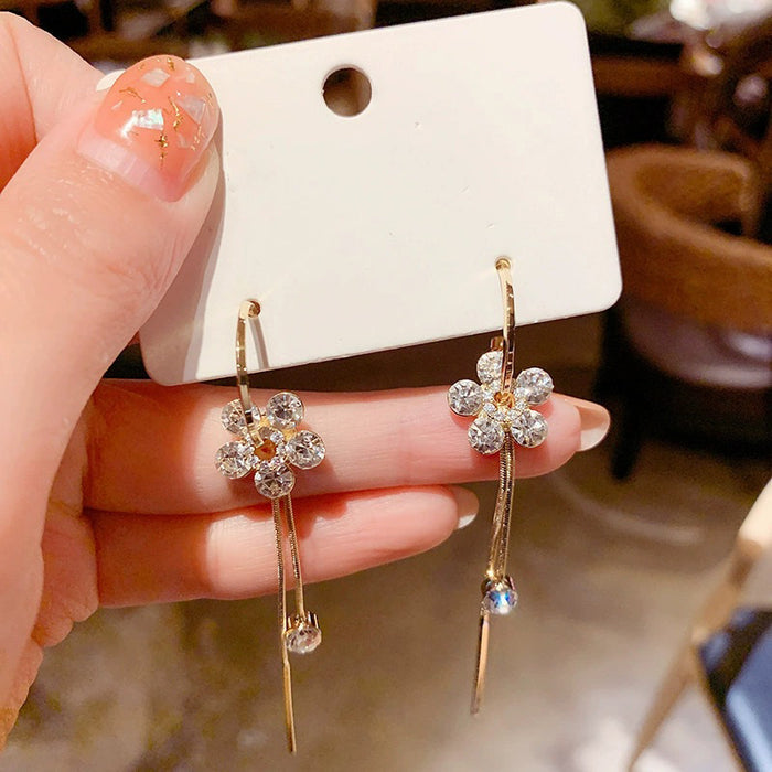 E1595 - Floral Gemstone Drop Long Earrings