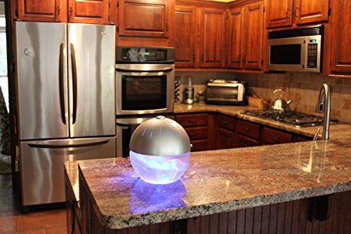 EcoGecko Earth Globe - Glowing Water Air Cleaner and Revitalizer, Silver, with Lavender Oil Part 75606-SILVER