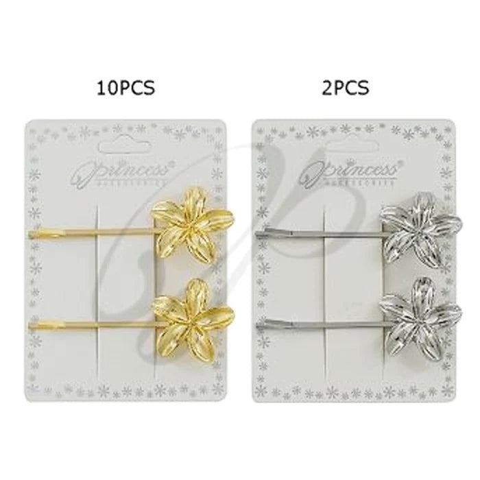Elegant Metal Flower Bobby Pins – Gold & Silver Floral Hair Clips (HP-10867GS)