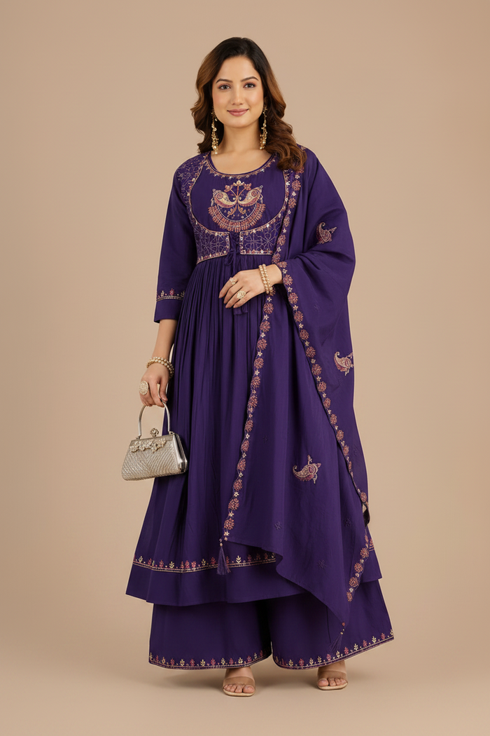 Embroidered Anarkali Suit Set with Dupatta