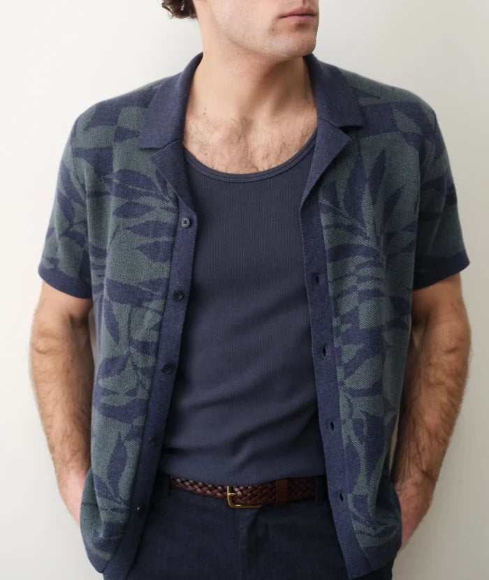 Ethan Sweater Button-Down Navy/Laurel Leaf