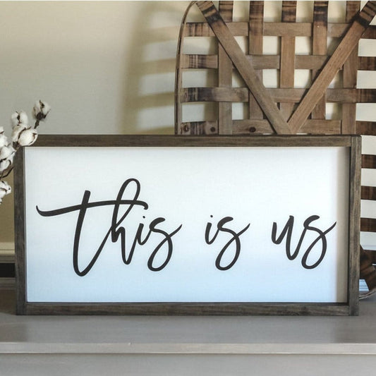 Farmhouse Wall Sign " This is Us" | Rustic Wall Decor  | Family Sign 25x13 - Jarful House