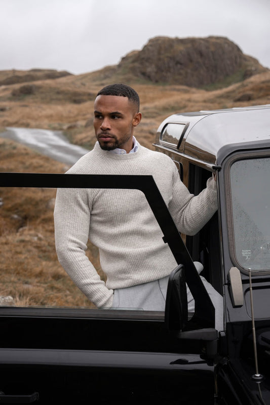 Fisherman Crew Neck Sweater in Soft Grey - TAILORED ATHLETE - USA
