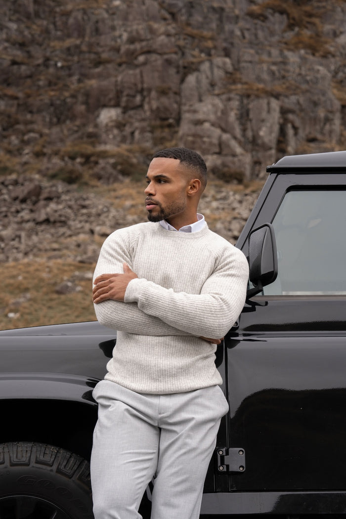 Fisherman Crew Neck Sweater in Soft Grey - TAILORED ATHLETE - USA