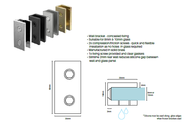 Fixed Bath Shower Screen, 1500 x 750mm with 2 x wall brackets - Image 3