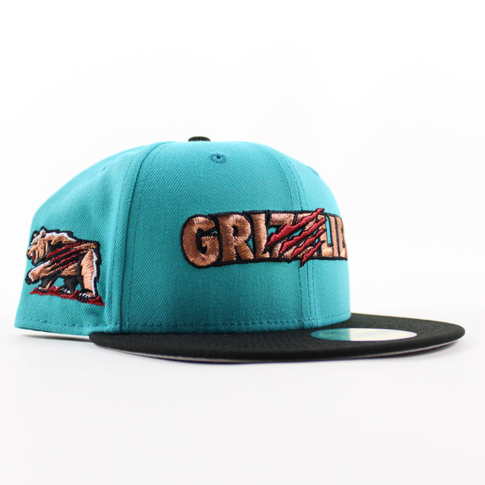 Fresno Grizzlies Grizzlies Bear Patch New Era 59Fifty Fitted Hat (Teal Breeze Black Grey Under Brim)