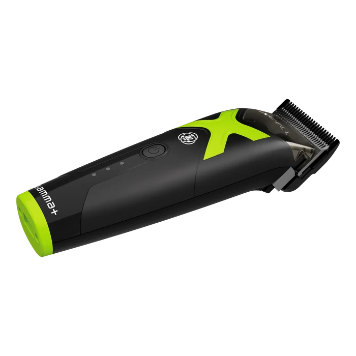 Gamma+ Xcell hårklipper i svart med limegrønn aksent og sidevinkel