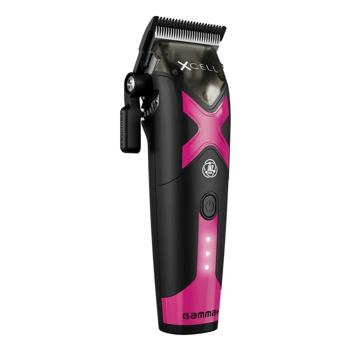 Gamma+ Xcell M2 MAX hårklipper i svart med rosa fargeblokker og justerbar klemme