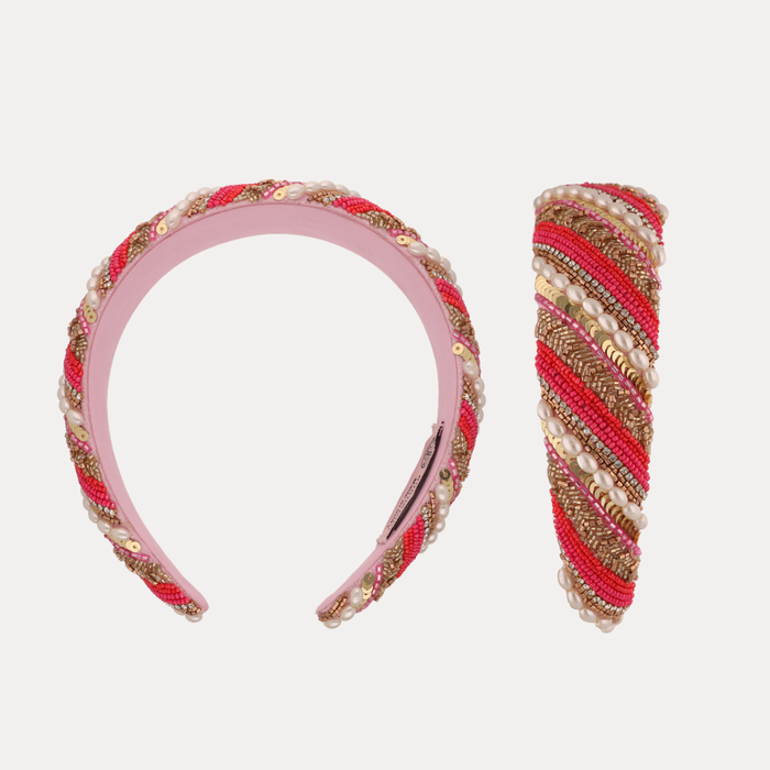 a headband and bracelet with pearls