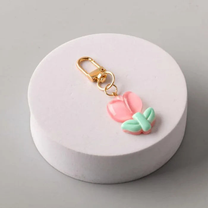 Glass Tulip DIY Charm Keychain - Floral Jewelry Making Accessory (CR1187)
