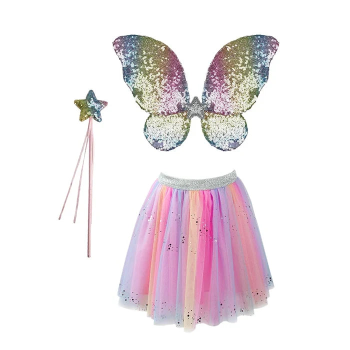 Great Pretenders Rainbow Sequins Skirt Wings Wand 4-6