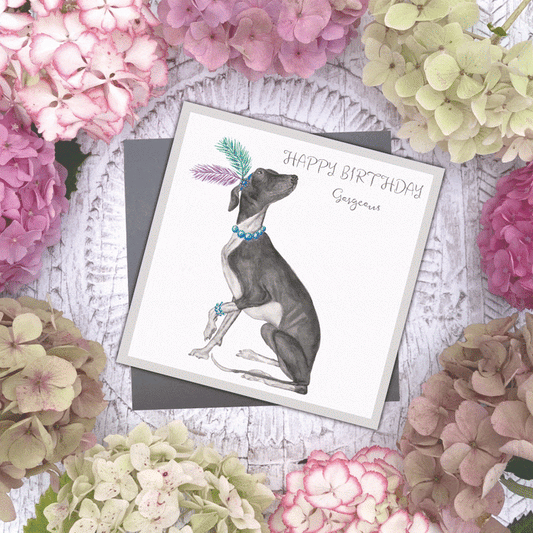 'Happy Birthday Gorgeous' Diamonds and Pearls dog card - Taryn x Philip Boutique