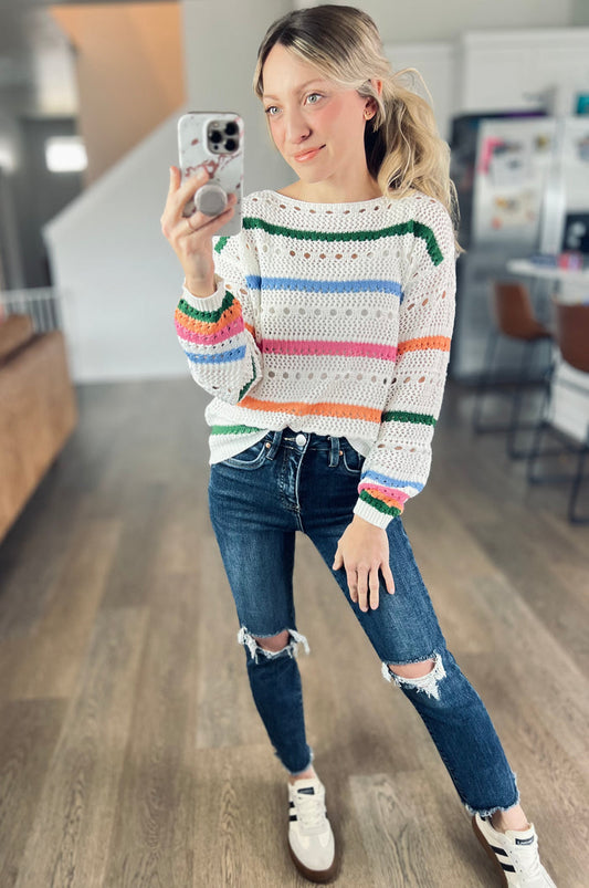 Happy Days Stripe Pointelle Sweater