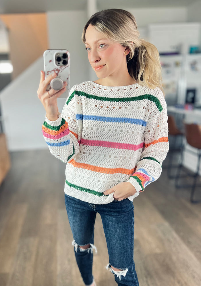 Happy Days Stripe Pointelle Sweater